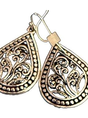 VTGAmari Studio Sterling Silver Teardrop Fern Filigree Earrings 925 BOHO